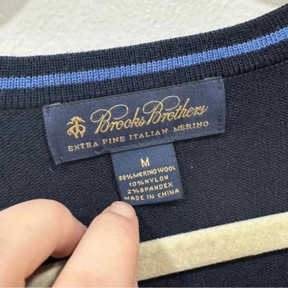 Brooks brothers merino wool blend v neck sweater navy Medium - Picture 8 of 9
